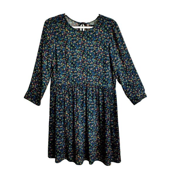 Zara Basic Navy Blue Floral 3/4 Sleeve Mini Dress Viscose Rayon - Medium - Picture 1 of 10